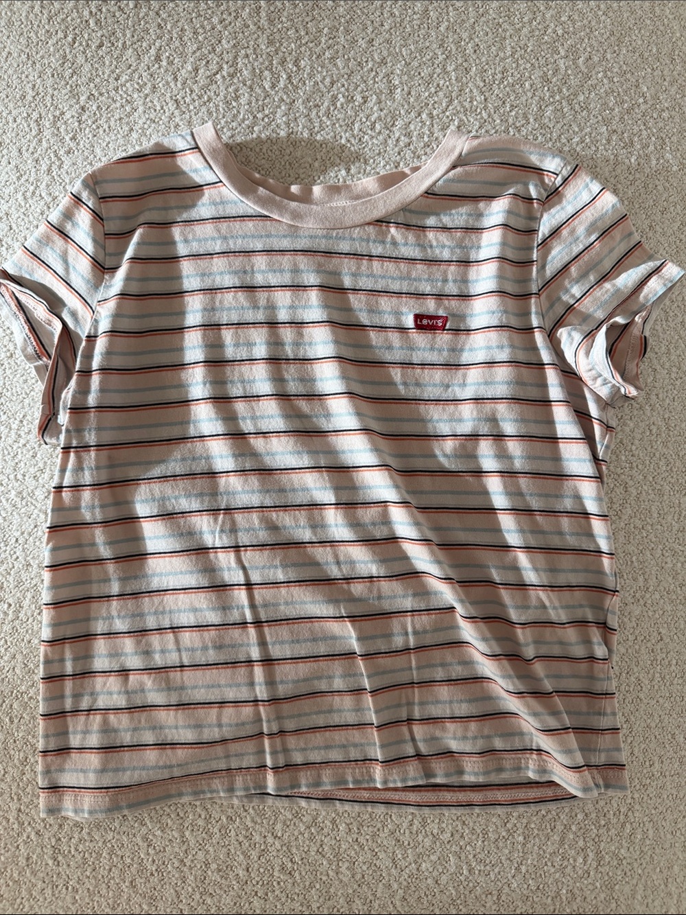 Levi's Womenโs Cream & Pink Multi-Striped Short Sleeve Tee - size M